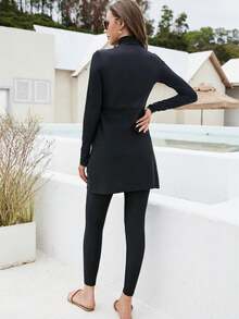 VFJ Modest Muslim Swimsuit For Women Full Cover Swimwear Islamic Black Beachwear Swimming Burkini Swim Suit - Black - View 4