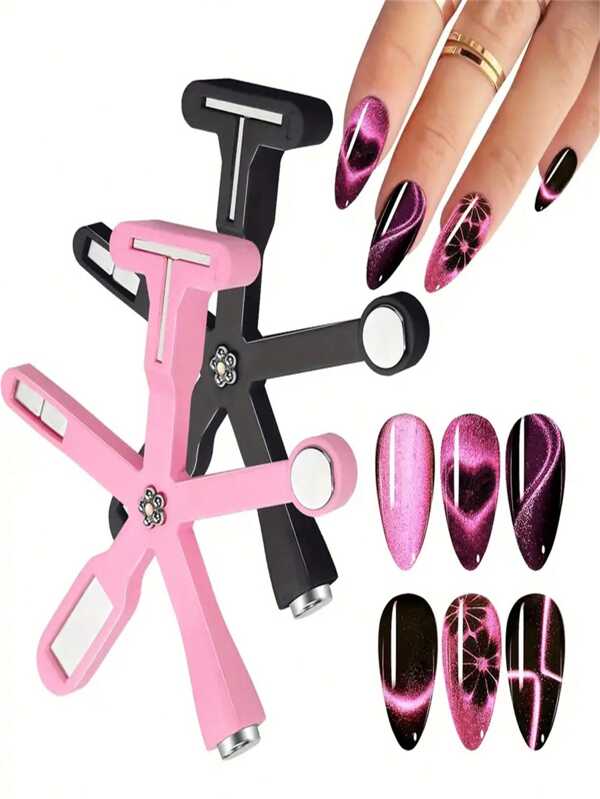 6 In 1 Multi-Functional Strong Magnetic Cat Eye Gel Pen Nail Magnet Tool Magnetic Pen Nail Art Design Shiny Effect Magic Manic Tool, (Usage: After Applying The Cat Eye Glue, Place The Magnet Close To The Nail For 5-10 Seconds And The Effect Will.)Convenient To Carry, Suitable For Home Salon Manicure DIY Tool,