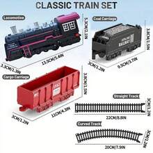 一套复古火车套装，耐用蒸汽机车，复古电动火车，带逼真音效和灯光，圣诞火车玩具礼物 - 彩色 - 查看 7