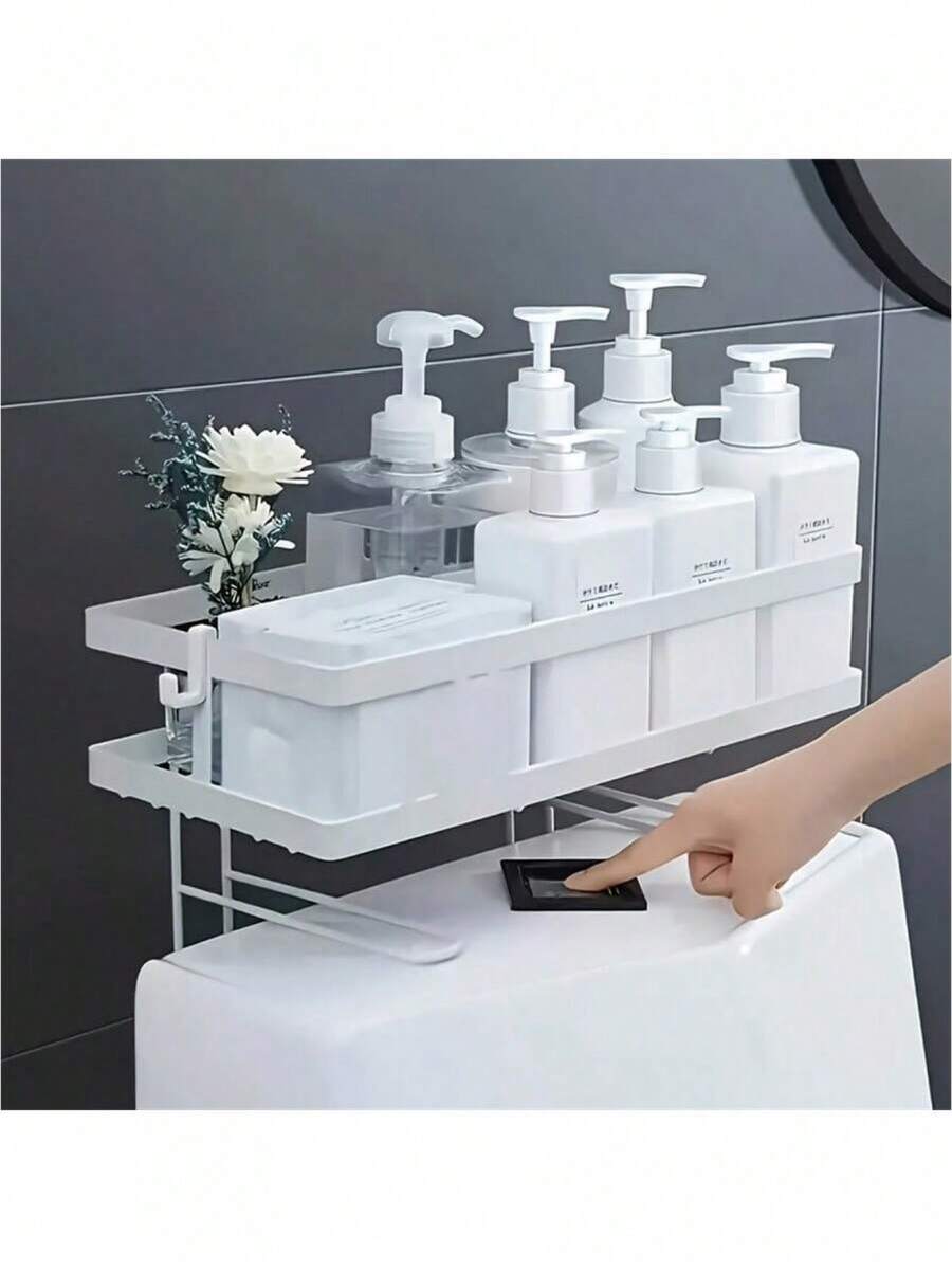1pc Bathroom Toilet Storage Rack, Bathroom Storage Organizer Rack, Bathroom Shelf, Shampoo & Shower Gel Holder Organizer, Bathroom Accessories, Bathroom Storage And Organization