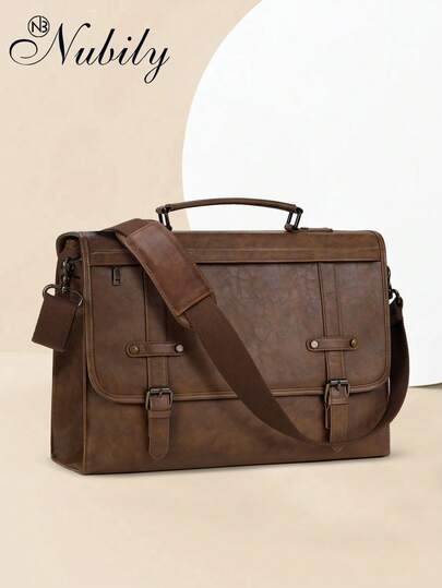 NUBILY Men's Leather Messenger Bag – 17 Inch Vintage Laptop Briefcase, Waterproof Work Bag For Men, Large Anti-Theft Satchel With Shoulder Strap, Retro Business Computer Bag For MacBook & Notebook