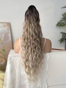 26 Inch Long Water Wave Heat Resistant Synthetic Ponytail, Daily Use Wig Hair Scrunchie For Women - Ombre - View 4