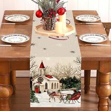 1pc/270pcs Christmas Table Runner, Sled Design Elements Table Runner, Polyester Material, 35x181cm, Winter Christmas Home Party Gathering, Restaurant Living Room Table Center Decor, Indoor Outdoor Dining Table Center Decor, Room Decor, Home Decor, Kitchen, Decorative Style, Kitchen Decor, Room Decor Items, Christmas Decor, Living Room Decor, Office Decor