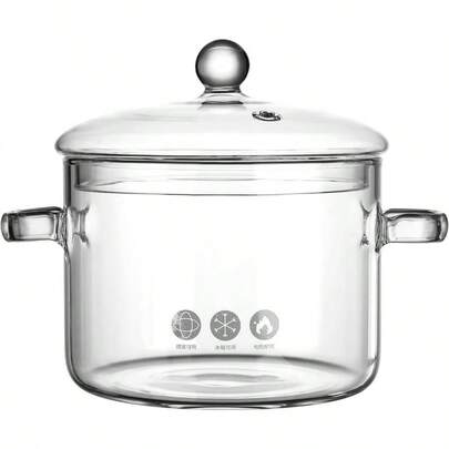Clear Glass Pot, Cooking Pot With Lid And Andle, Clear Saupan, Resistant Borosilicate Pot, Glass Saupan For Cooking On Stove, Stovetop Simmer Pot(1.9L/64oz)