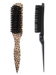 2 Peças Conjunto de Escovas - Escova de Barba Masculina e Pente de Penteado 2 em 1 - Escova de Cerdas de Javali para Bigode para Grooming, Modelagem - Ferramenta de Penteado de Qualidade de Barbeiro para Cabelo Facial e Controle de Frizz - Escova de Cabelo Vintage para Cuidados com a Barba Masculina e Massagem do Couro Cabeludo, Kit de Penteado, Kit de Ferramentas de Cabelo, Conjunto de Penteado