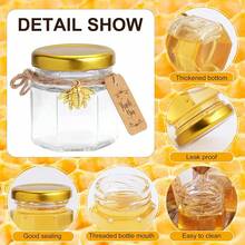 1.5oz 30 Pack Mini Glass Hexagon Canning Jars With Gold Lid, Bee Charms Honeybee Pendant, Honey Dipper Sticks, Jute Tag String, Thank You Gift Tags, Baby Shower Party Wedding Favors - 無色 - 查看 9