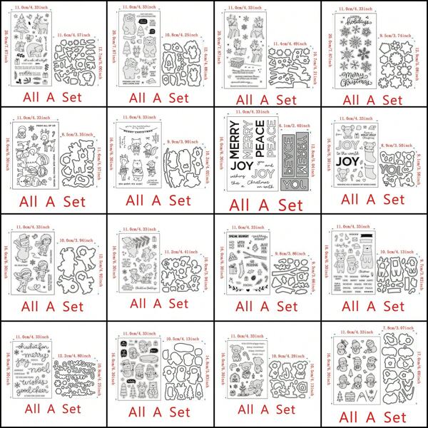 Set van 16 metalen snijmallen voor kerstdecoratie, koolstofstalen mallen voor snijden, reliëfdruk, scrapbooking, wenskaarten en woondecoratieprojecten.