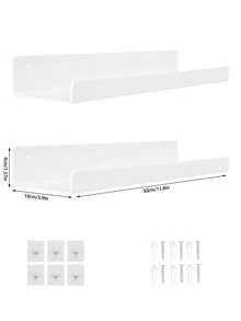 1/2/3/4/6件白色亚克力悬浮式搁板展示架，免打孔壁挂式幼儿园儿童书架，墙壁悬挂式收纳工具，浴室壁架和收纳架