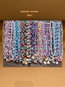 5 件套时尚串珠项链，卡通可爱甜美风格珠宝 - 均碼 - 查看 1