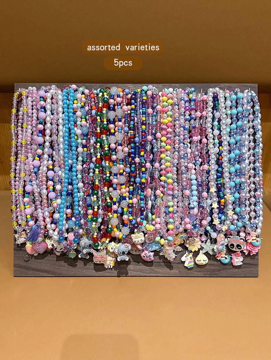 5 件套时尚串珠项链，卡通可爱甜美风格珠宝 - 均碼 - 查看 1