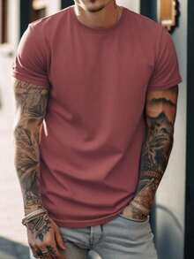 GRDR Men's Solid Color Casual Street Sporty Crew Neck Short Sleeve T-Shirt - Burgundy - View 6