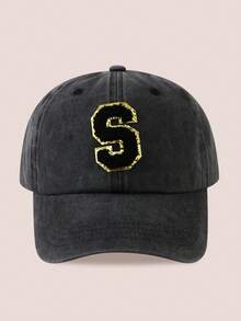 1pc Women/Men 26 Letter Baseball Cap, Washed Brim Sun Hat, Suitable For Outdoor Activities And Daily Wear, UV Protection - Black Gold Label-black Washed Cap - View 18