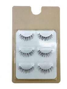 3 对人造貂皮睫毛 3D 透明带仿貂皮睫毛隐形纤细自然黑色可重复使用假睫毛条状睫毛、睫毛、睫毛、假睫毛 - 黑色 - 查看 6