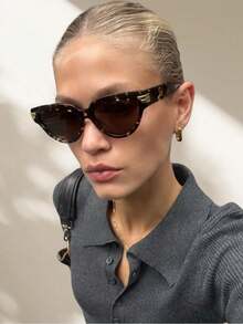 1 Pair Oval Large Frame Leopard Print Women's Fashion Glasses, Minimalist & Versatile, Suitable For Summer Beach, Outdoor Activities, Business Casual, Ideal For Back To School Season. Cat Eye Leopard Tortoiseshell Print. - 茶色 - 查看 2