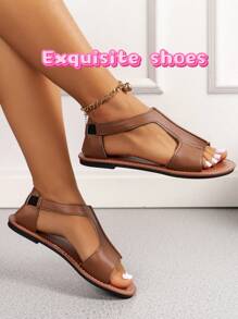 Vintage Brown Open Toe Sandals For Women, Simple Design Comfortable Versatile, Easily Create Street Style, Suitable For Commuting, Dating, Beach