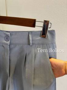 ISADORA MODA WOMEN'S LINEN BERMUDA SHORTS WITH POCKETS, ELEGANCE AND - Grey - View 2