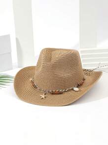 1 Peça Chapéu Panamá Unissex com Borlas, Decoração Boho Jazz, Chapéu de Vaqueira, Chapéu de Cowboy, Chapéu de Palha, Chapéu de Praia para Uso Externo
