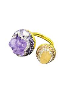 1pc Fashionable New Raw Crystal Inlaid Pearl Ring, Personalized Mixed Color Vintage Niche Luxury Dotted Diamond Jewelry
