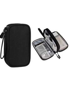 1 件双层数码配件收纳袋，电子收纳旅行通用线缆整理袋，适用于手机、数据线、硬币、珠宝、分类收纳、移动电源、鼠标、充电器、数据线、硬盘盒、保护套、收纳袋、耳机袋、旅行打包袋