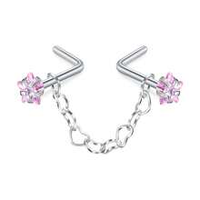 1pc Stainless Steel Nose Ring Chain With Embedded Round White/Blue/Colorful Synthetic Cubic Zirconia Nose Stud With Chain, Nose Piercing Jewelry - Star - View 14