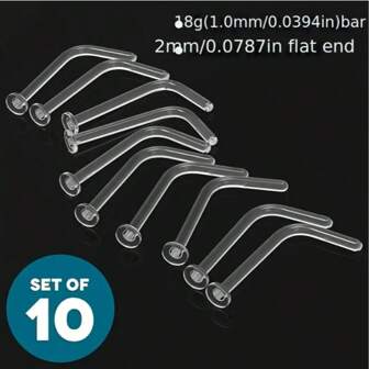 5-15 件/套透明鼻钉男女通用 - L 型亚克力鼻环 - 时尚简约配饰，平顶设计，独立包装，适合工作、日常佩戴、运动