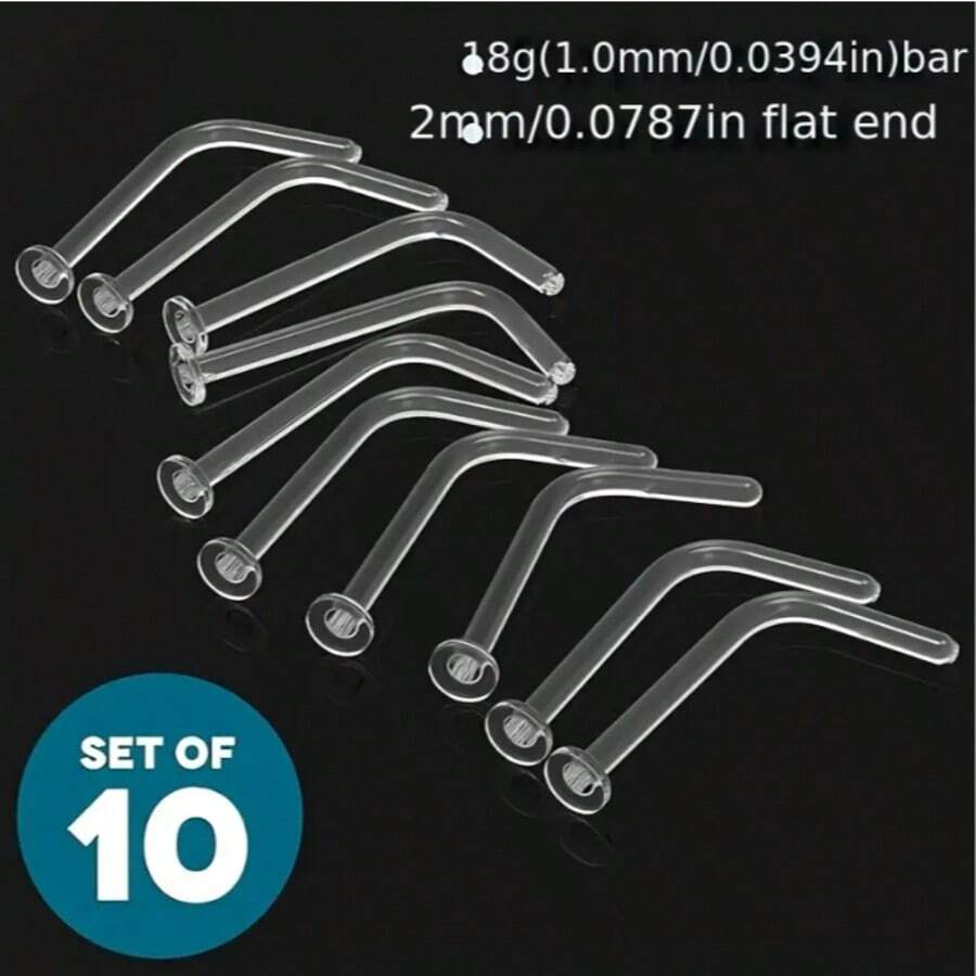 5-15pcs/Set Anting Hidung Transparan Unisex - Cincin Hidung Akrilik Berbentuk L - Aksesori Modis Minimalis Sederhana, Desain Ujung Datar, Dikemas Secara Individual, Cocok Untuk Kerja, Pemakaian Sehari-hari, Olahraga - Clear - View 1