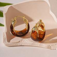 Resin U-Shaped Halo Dyed Earrings, European And American Retro Style Design Earrings, Exquisite And Niche Maillard Style Earrings, Women's Jewelry, Suitable For Daily Wear - 棕色 - 查看 5