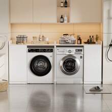 AYYDS Modern Washer And Dryer Cabinet With Storage Space – 96 X 62 X 90 Cm, Laundry Cabinet, Storage Space – Space-Saving Organizer For Kitchen, Bathroom (White) - 白 - 查看 7