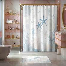 1/4 件套海洋主题浴室套装，包含浴帘、浴垫、U型马桶垫、马桶盖套、时尚遮光帘/帘子、防水浴帘，无需钻孔，涤纶材质，可机洗，浴室装饰 - 彩色 - 查看 2