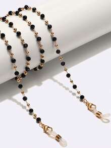 1pc Copper Bead & Black Crystal Casual Fashion Versatile Eyeglass Chain - Gold - View 1