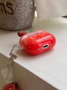 3D 叶子和红苹果设计 4/3 耳机保护壳，柔软硅胶套，兼容 Apple 2/Pro，清新夏日风格