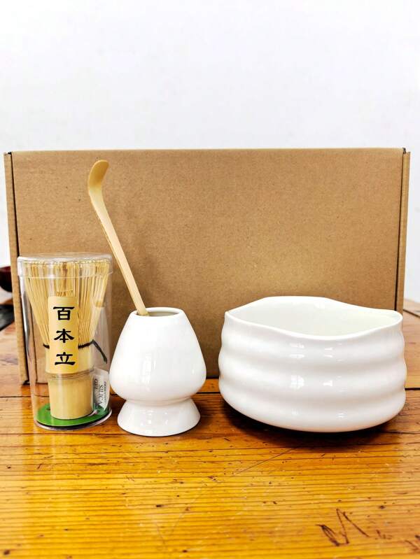 4 piezas Set de regalo de ceremonia de té Matcha - Tazón de cerámica Matchas con bamboo whisk (chasen), soporte de chinche y té - Set tradicional de café japonés para Navidad, Halloween, Pascua