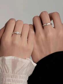 1 Pair Sparkling Romantic Couple Rings, Unique Design Elegant Style Suitable For Daily Wear, Valentine's Day Gift