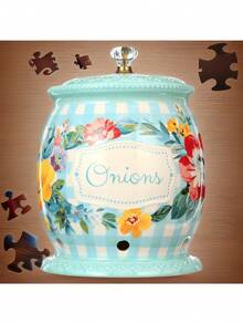 Floral Ceramic Onion & Garlic Keeper With Vented Lid - 7.5 Inch Countertop Storage Container, Moisture Control Design For Pantry Kitchen Essentials, Romantic Farmhouse Décor Piece - 2 - 查看 9