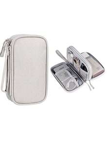 1 件双层数码配件收纳袋，电子收纳旅行通用线缆整理袋，适用于手机、数据线、硬币、珠宝、分类收纳、移动电源、鼠标、充电器、数据线、硬盘盒、保护套、收纳袋、耳机袋、旅行打包袋