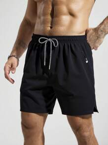 Pantalones cortos de verano casuales de unicolor con cordón en la cintura para hombres