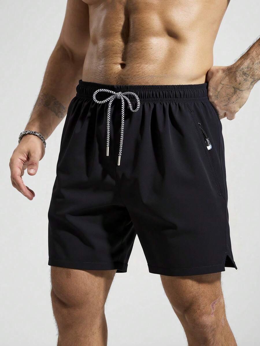 Pantalones cortos de verano casuales de unicolor con cordón en la cintura para hombres