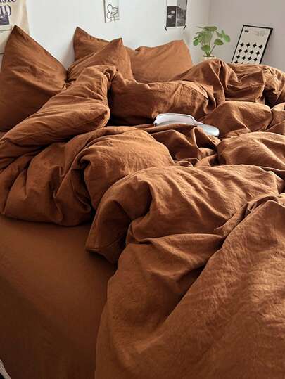 1 Duvet Cover + 2 Pillow Shams, Soft & Skin-Friendly Brown Bedding Set, Suitable For Bedroom & Guest Room, All Season, Machine Washable