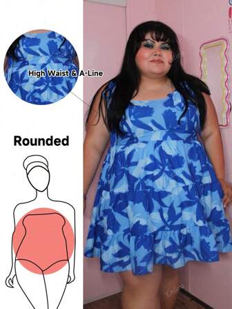 Enliva Damen Große Größen Boho Urlaub Abschlussfeier Saison Schulanfang Saison Schulanfang Kleidung Herbstkleidung Urlaubsoutfit babydollartiges Top Halloween Weihnachten Glitzer Homecoming, Hochzeit, Konzert, Spieltag blaues Blumen Blume Muster locker sitzend Trägerkleid, für Sommer, Strandkleid, Sommerkleid, Urlaubsoutfits