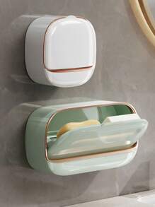 豪华壁挂式带盖皂架,高端排水皂架,防水皂盒收纳,适用于浴室、淋浴间、旅行、学校宿舍,简易皂架,洗漱用品,浴室挂件,浴室收纳架,开学季用品,居家生活用品 - 彩色 - 查看 4