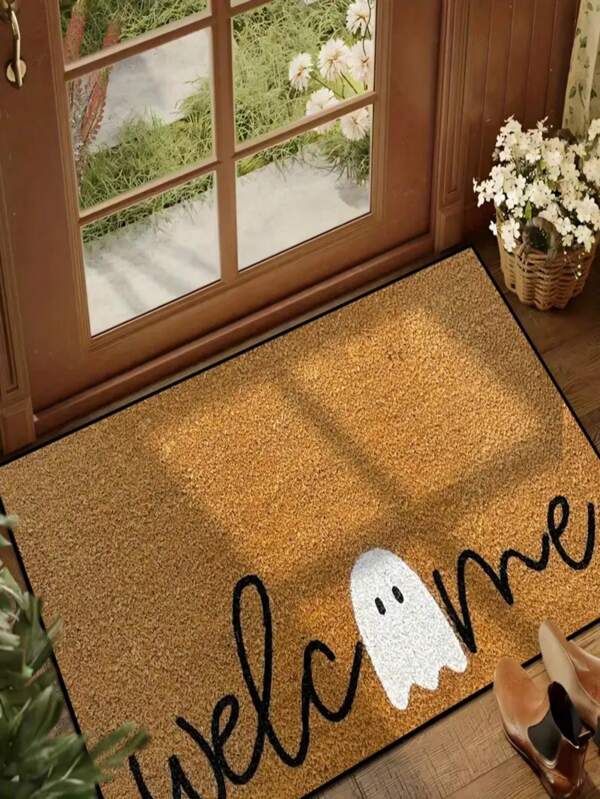 1 pièce Nouveau petit tapis d'accueil motif fantôme d'Halloween, 100% polyester, lavable en machine, durable, résistant aux taches, séchage rapide, convient pour paillasson d'intérieur/extérieur, décoration de la maison, chambre, cuisine, photographie, accessoires, décoration extérieure, cadeau