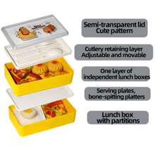 Cutie de prânz portabilă din plastic cu tacâmuri, recipient compartimentat, capacitate mare, set de recipiente pentru alimente cu microunde, recipient pentru alimente în aer liber, suport pentru gustări, cutie de prânz pentru facultate, potrivită pentru casă, birou și școală, cel mai bun cadou pentru Halloween și Crăciun etc. Înapoi la școală, rechizite școlare, rechizite școlare 1 buc