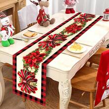 1 pièce/270 pièces Chemin de table de Noël, design nœud rouge et floral, en polyester, 35x181cm, pour fête de Noël à la maison, rassemblement, restaurant et décoration de table de salle de séjour, décoration de table à manger intérieure et extérieure, décoration de chambre, décoration de maison, cuisine, style décoratif, décoration de cuisine, décoration de chambre, décoration de Noël, décoration de salle de séjour