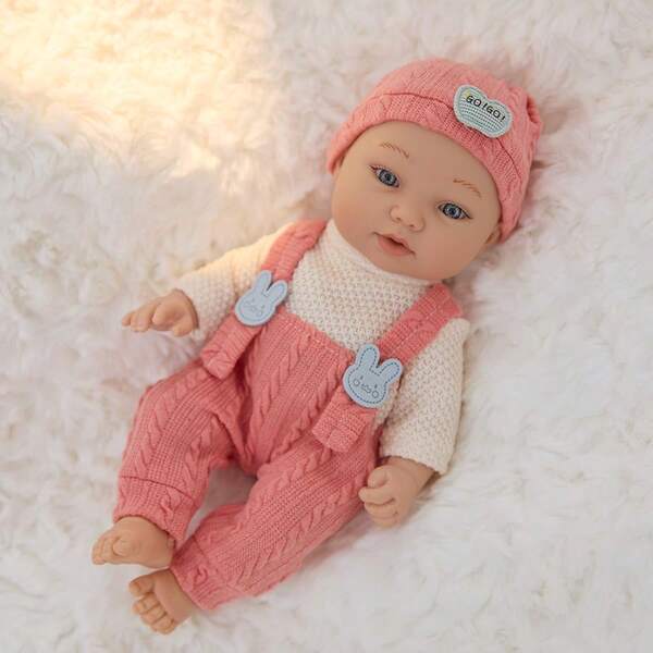 27cm/11inch Reborn Doll, PVC Material Realistic Doll Clothes Set With Hat, Soft Squeeze Plush Doll Doll, Children's Gift For Holiday, Birthday