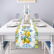 1pc Lemon Fruit Linen Table Runner For Spring/Summer, Seasonal Kitchen Table Decoration For Home Party Decor - Multicolor - View 20