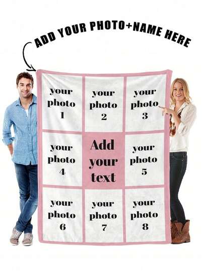1pc Custom Photo Blanket, Personalized Flannel Blanket With Photo And Text, Office Nap Blanket, Comfortable Blanket, Mother's Day/Father's Day Gift For Parents, Bedding Blanket, Customized Text Blanket, Personalized Home Blanket, Customized Name Blanket, Personalized Family Blanket With Picture And Text, Customized Throw Blanket