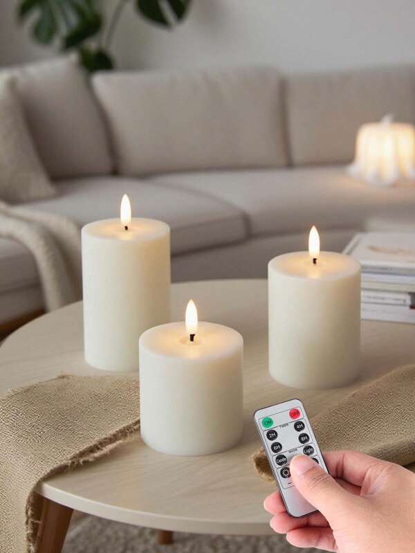3 Peças Luzes de Vela Eletrônicas Cintilantes com Controle Remoto - Luzes Noturnas Alimentadas por Bateria, Design de Vela Realista Adequado para Aniversário, Casamento, Decoração Doméstica, Eventos de Festa, Proposta, Natal, Dia dos Namorados, Iluminação de Vela, Efeito de Chama