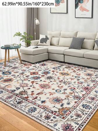 1pc Vintage Palace Style Carpet, Super Soft Short Plush Polyester Floral Bohemian Geometric Pattern Rectangular Printed Carpet, Non-Slip Washable Comfortable Home Carpet Suitable For Living Room, Bedroom, Hallway, Home Decor