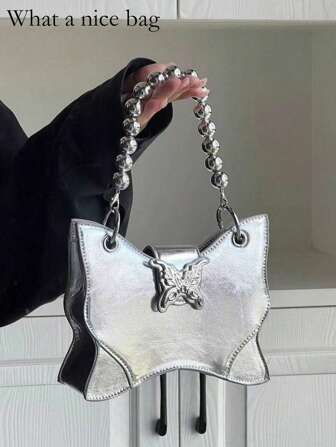 New Niche Design Butterfly Pleated Chain Bag, High-Quality Butterfly Metal Fashion Versatile Personalized Chic Texture Chain Crossbody Bag, Suitable For Office Ladies, College Students, Working Women Commute Handbag
