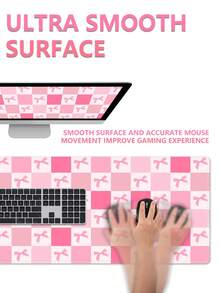 1 件粉色蝴蝶橡胶防滑游戏鼠标垫，适用于台式电脑/笔记本电脑办公室使用 - 粉紅色格子 - 查看 4